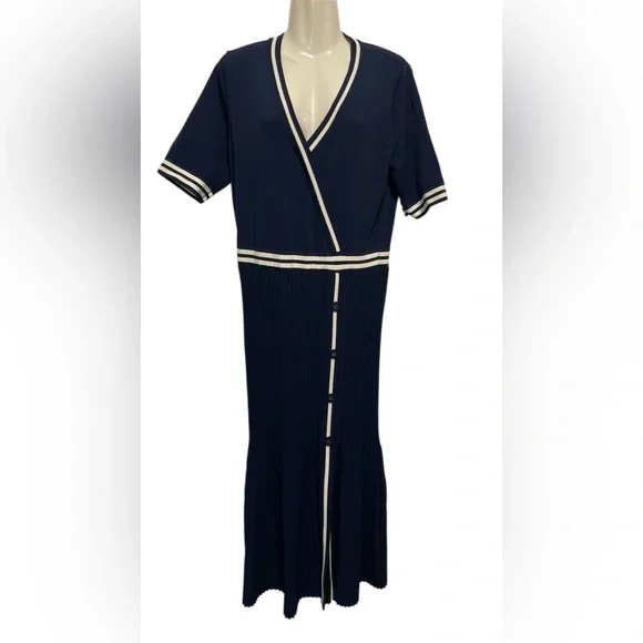 Eva Mendes for New York & Company Navy and White Midi Dress - Picture 2 of 13